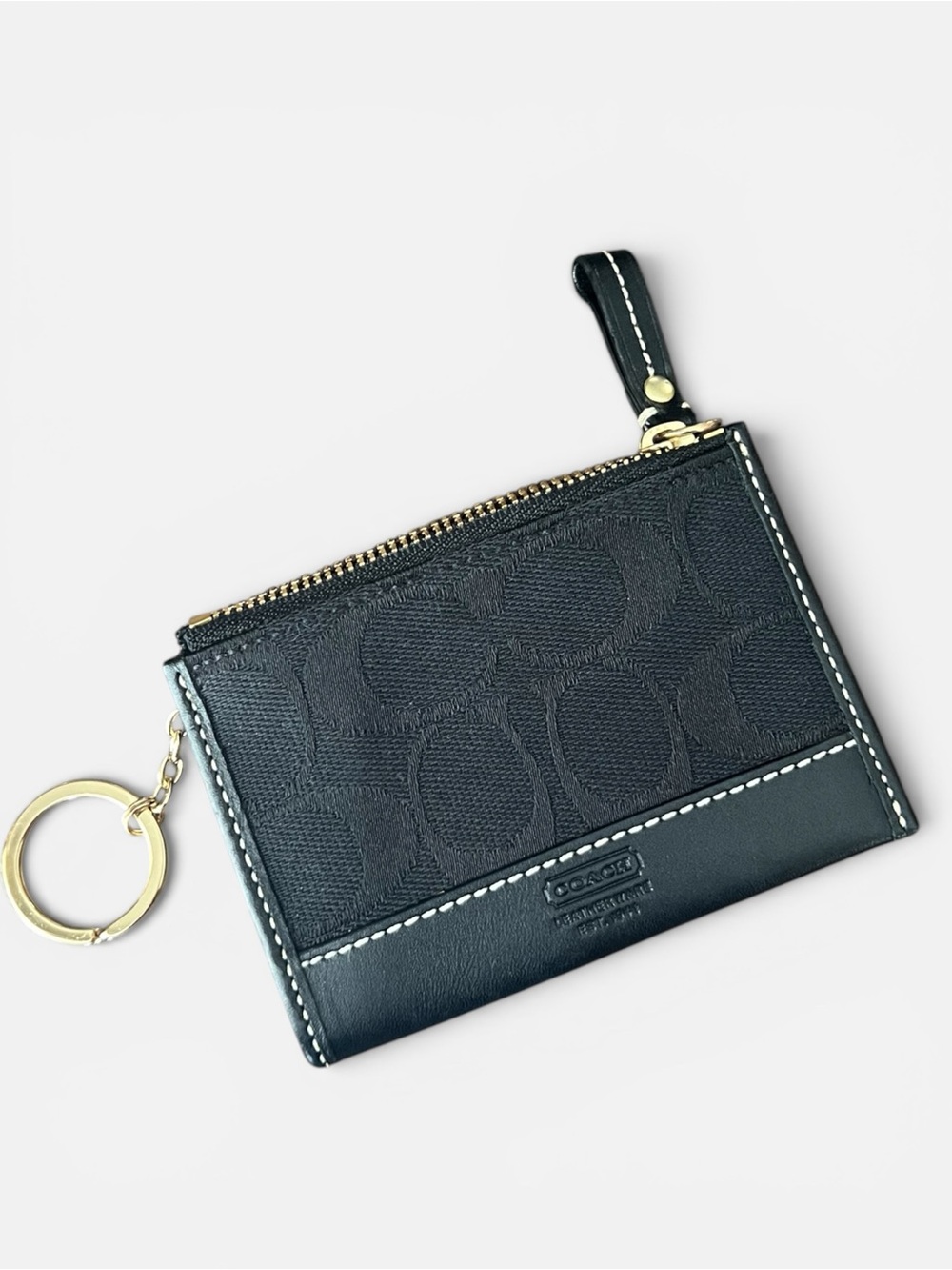 Coach Black Signature Zip Card Case